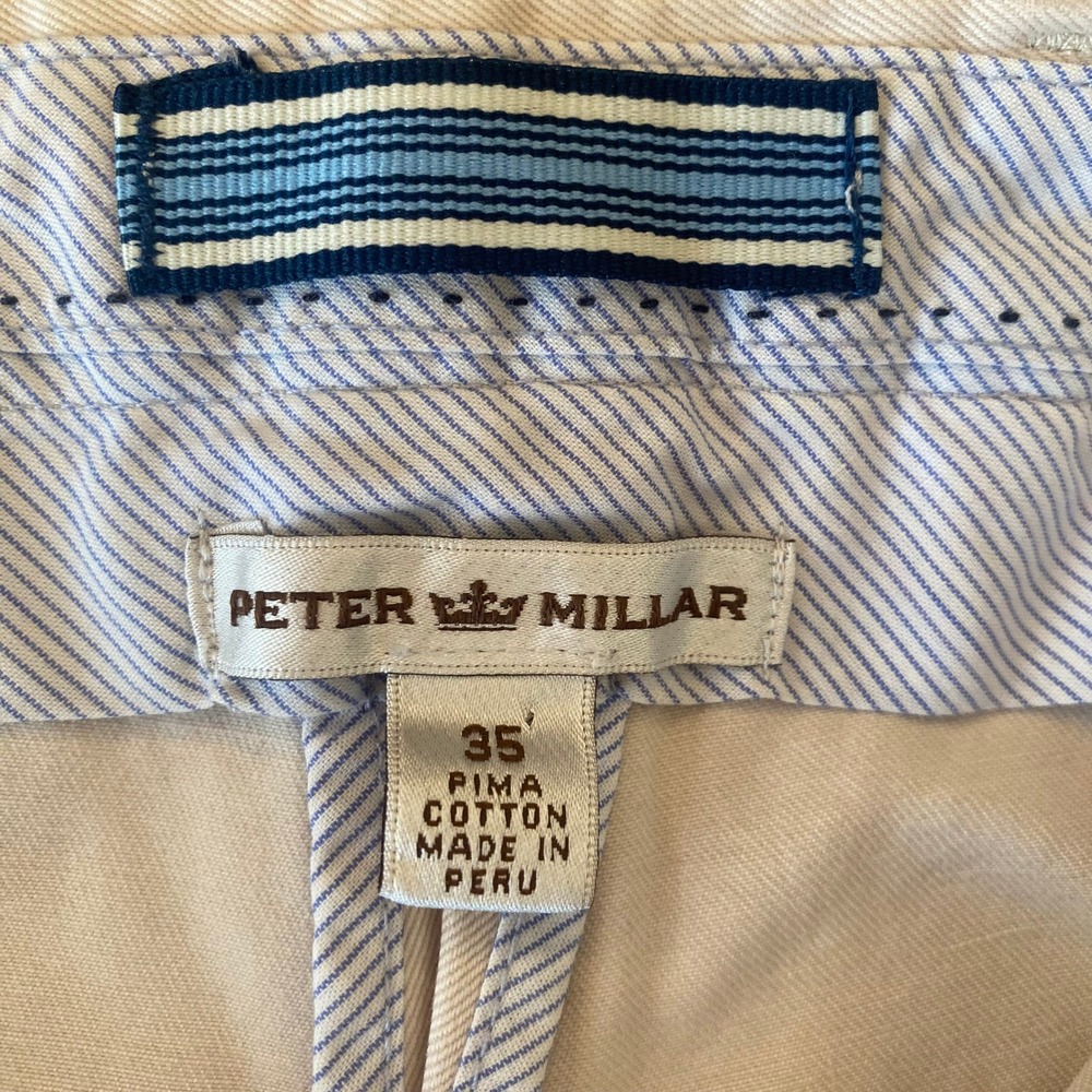 Peter Millar Mens‎ Shorts Beige Pima Cotton Flat Front Casual Chino Size 35 - Picture 3 of 4